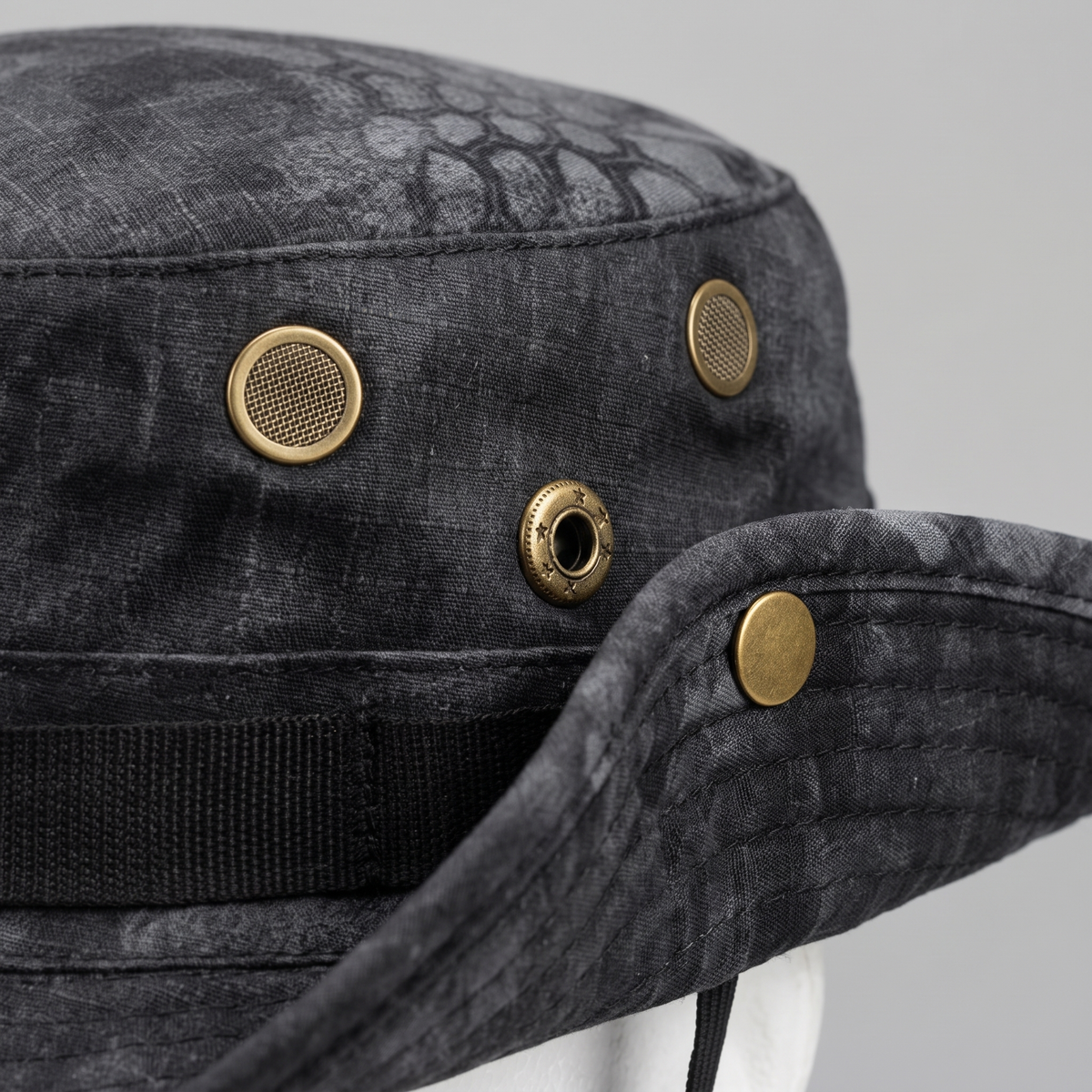 Men's Wide Brim Boonie Hat with Chin Cord and Ventilation Eyelets