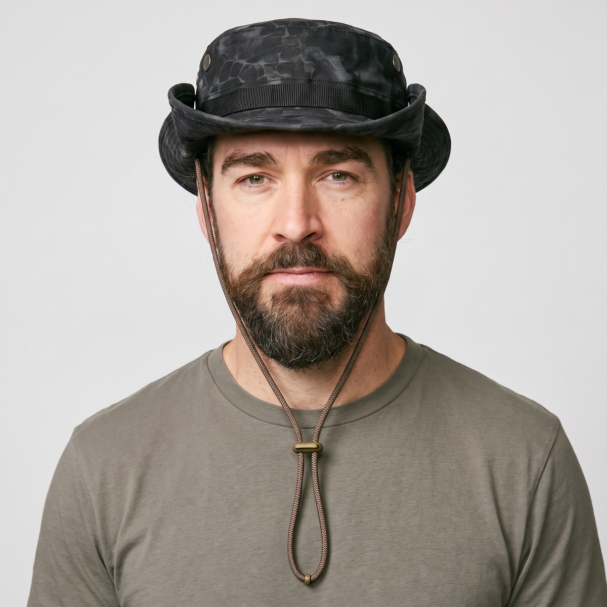Men's Wide Brim Boonie Hat with Chin Cord and Ventilation Eyelets