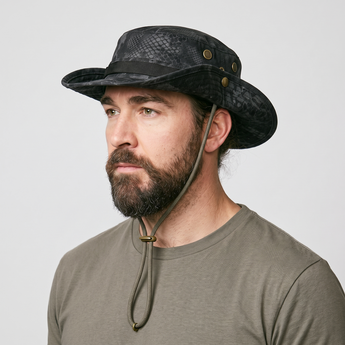 Men's Wide Brim Boonie Hat with Chin Cord and Ventilation Eyelets