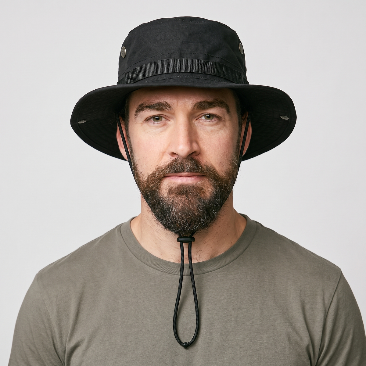 Men's Wide Brim Boonie Hat with Chin Cord and Ventilation Eyelets