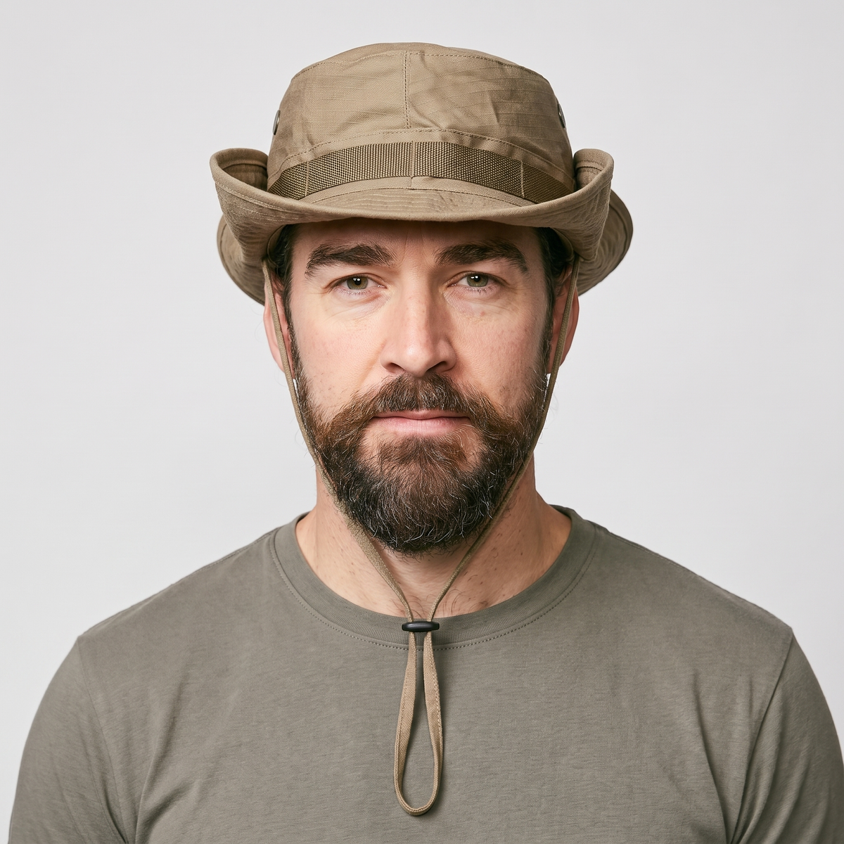 Men's Wide Brim Boonie Hat with Chin Cord and Ventilation Eyelets