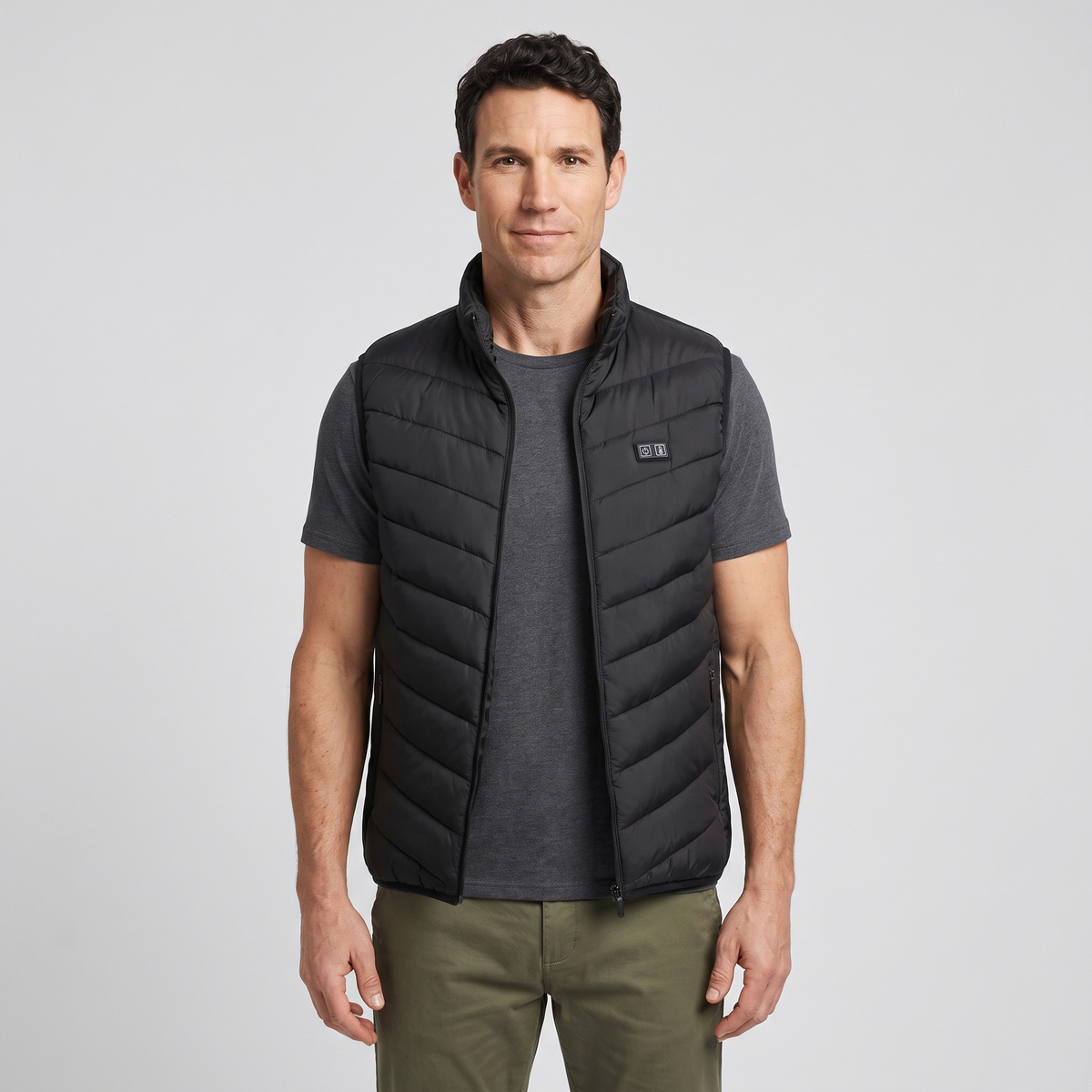 Men's Chevron Quilted Padded Vest With Zip Hand Pockets
