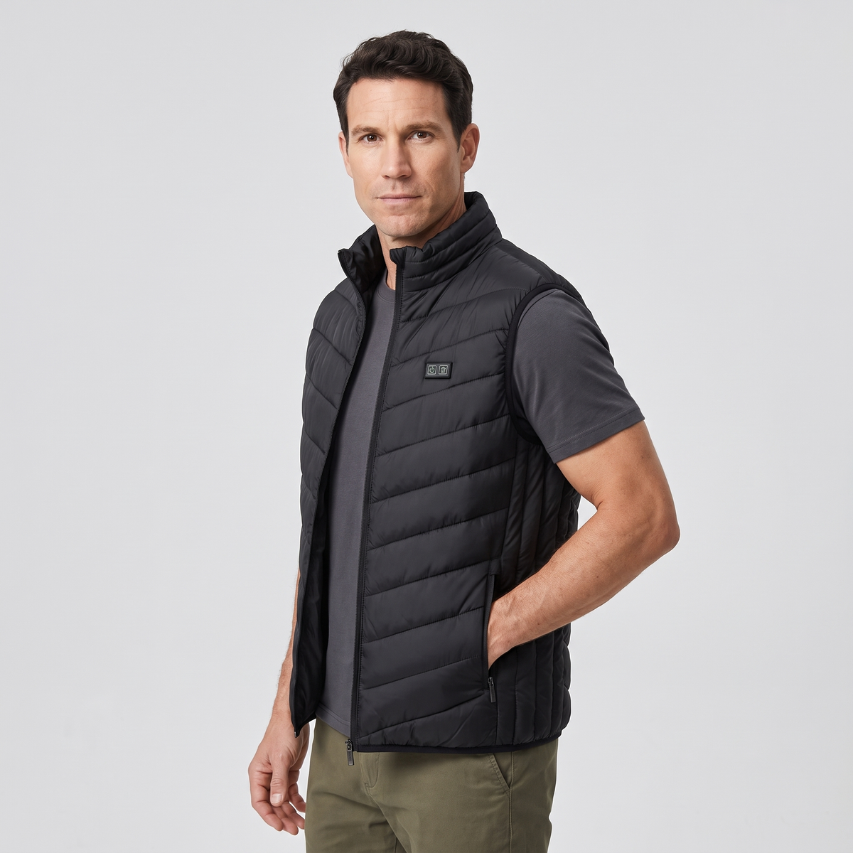 Men's Chevron Quilted Padded Vest with Zip Pockets