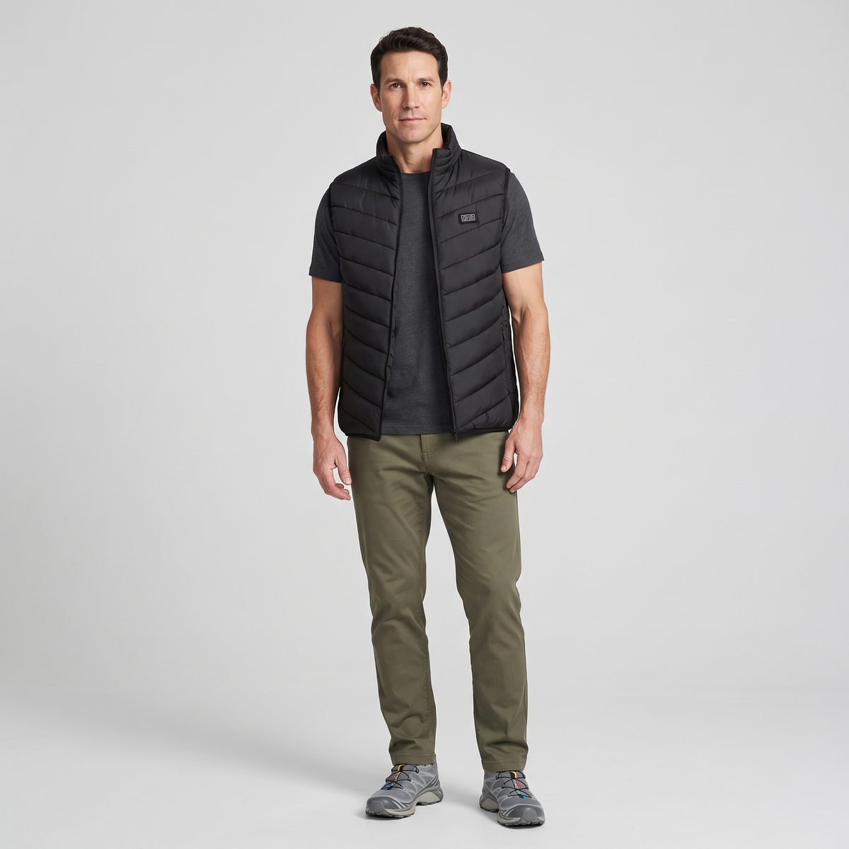 Men's Chevron Quilted Padded Vest With Zip Hand Pockets