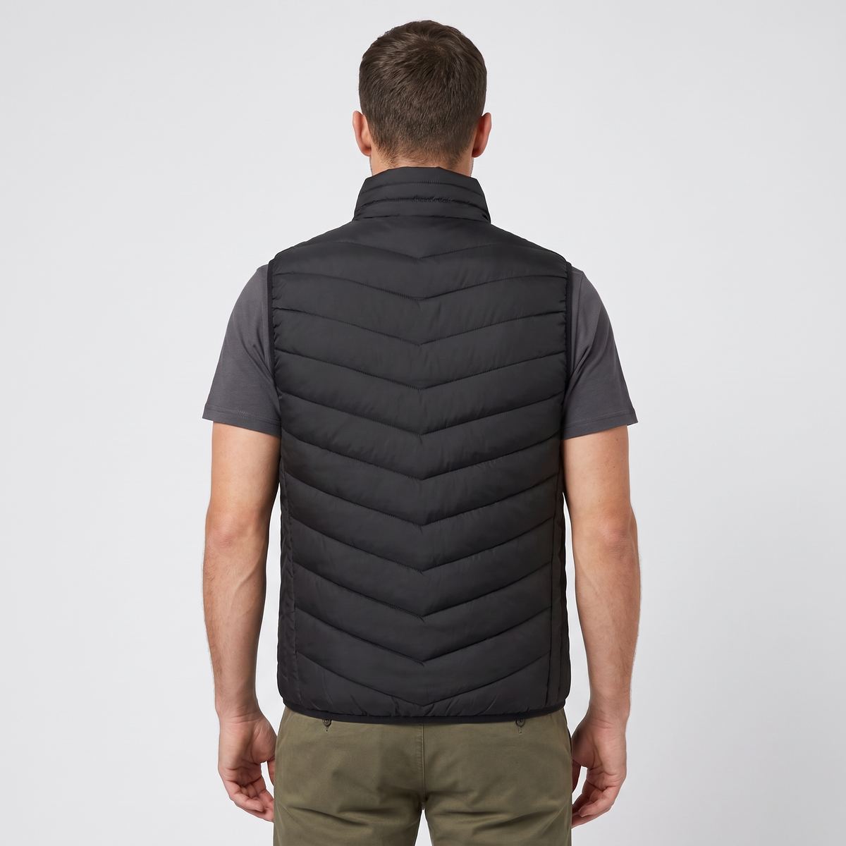 Men's Chevron Quilted Padded Vest With Zip Hand Pockets