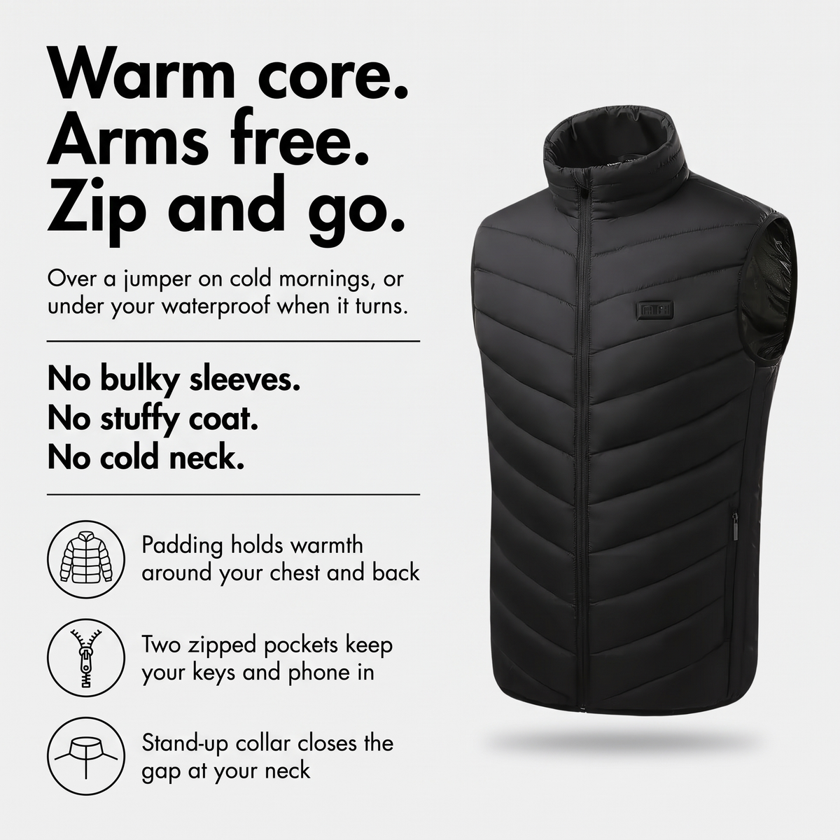 Men's Chevron Quilted Padded Vest With Zip Hand Pockets