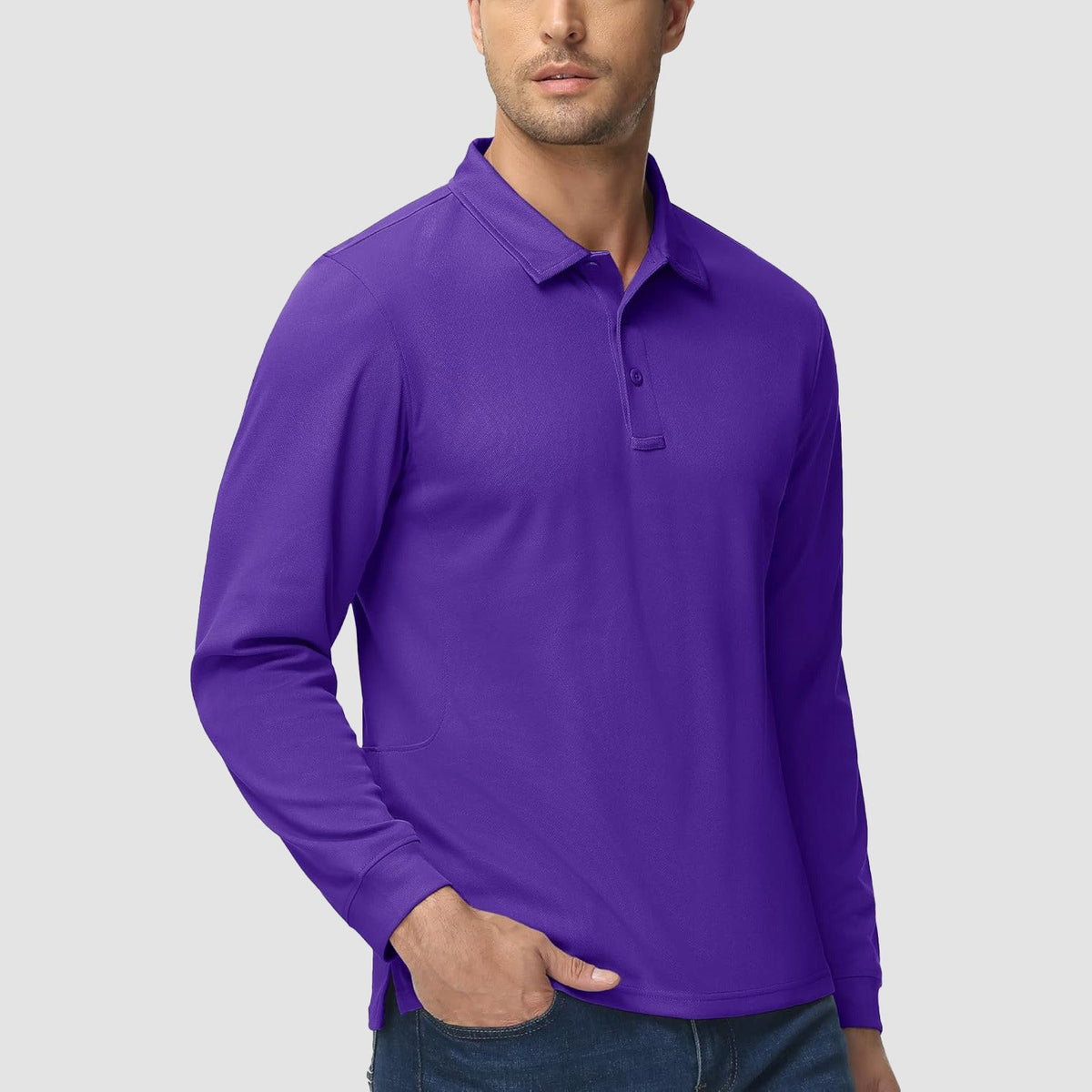 Men's Long Sleeve Performance Polo Shirt with Quick Dry Fabric