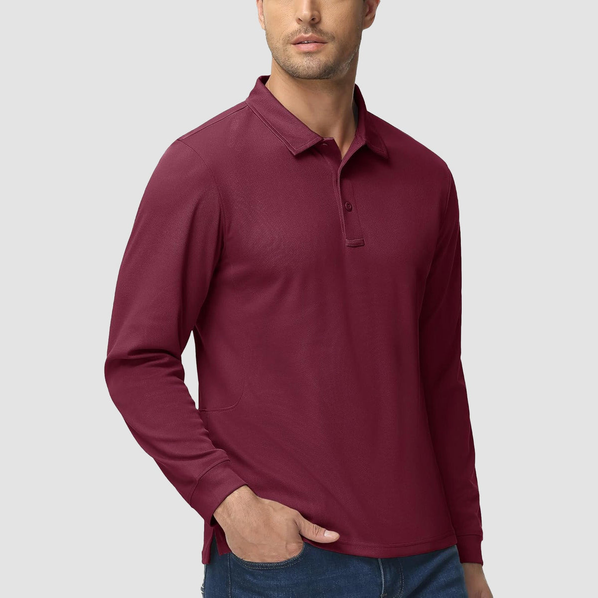 Men's Long Sleeve Performance Polo Shirt with Quick Dry Fabric