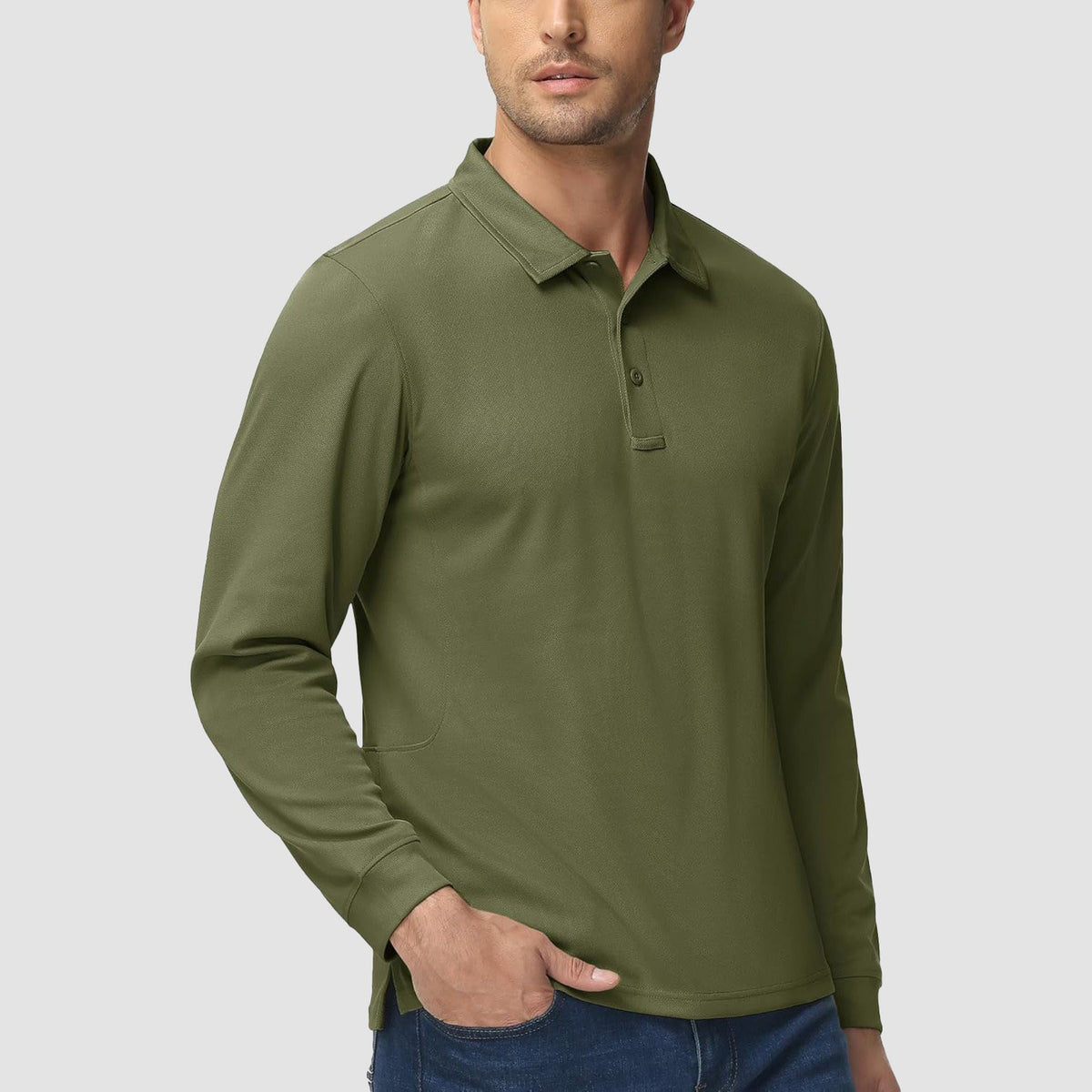 Men's Long Sleeve Performance Polo Shirt with Quick Dry Fabric