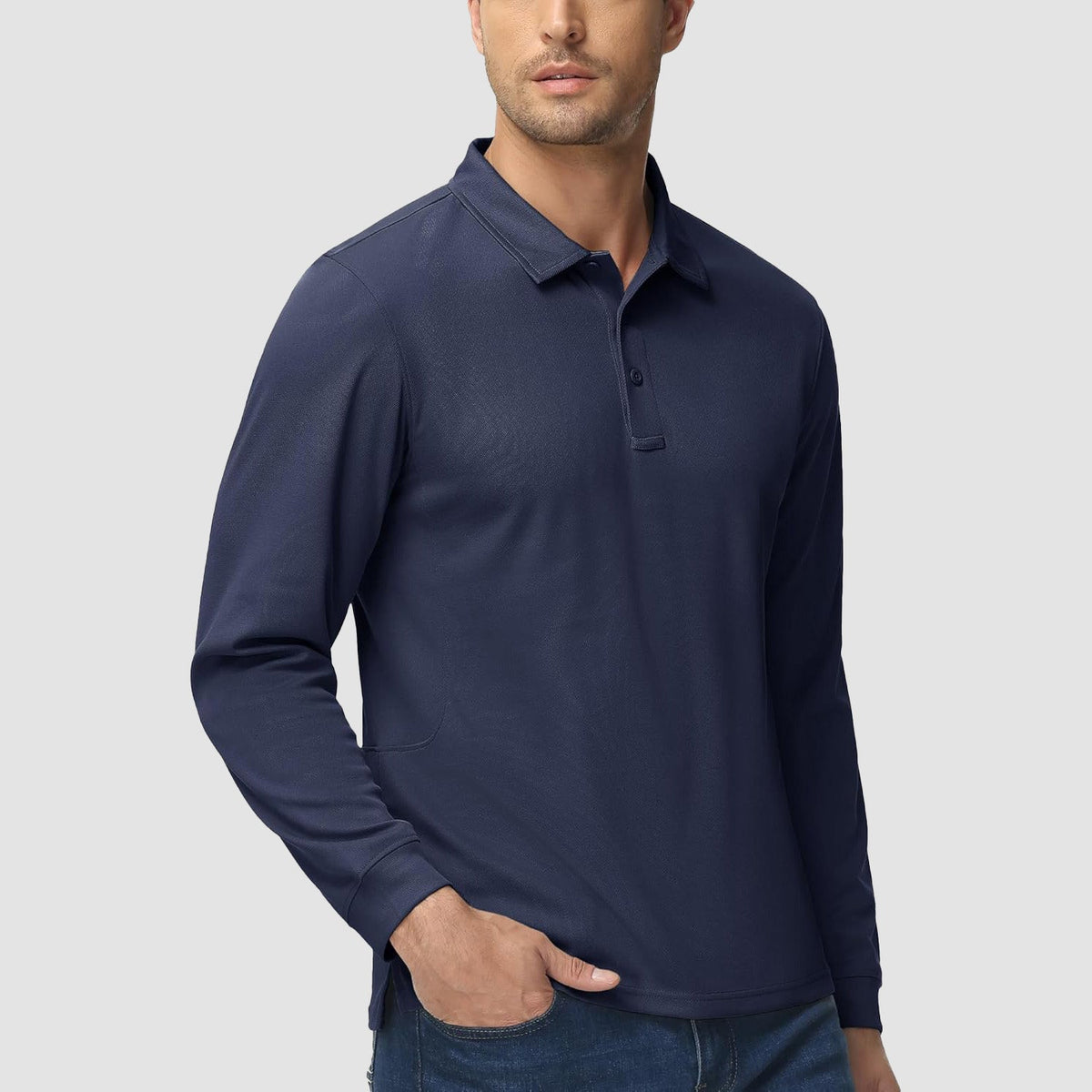Men's Long Sleeve Performance Polo Shirt with Quick Dry Fabric