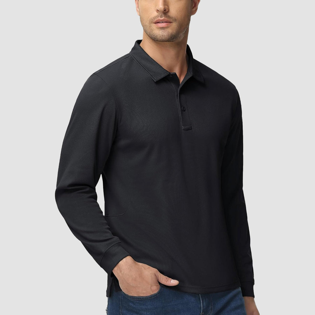 Men's Long Sleeve Performance Polo Shirt with Quick Dry Fabric