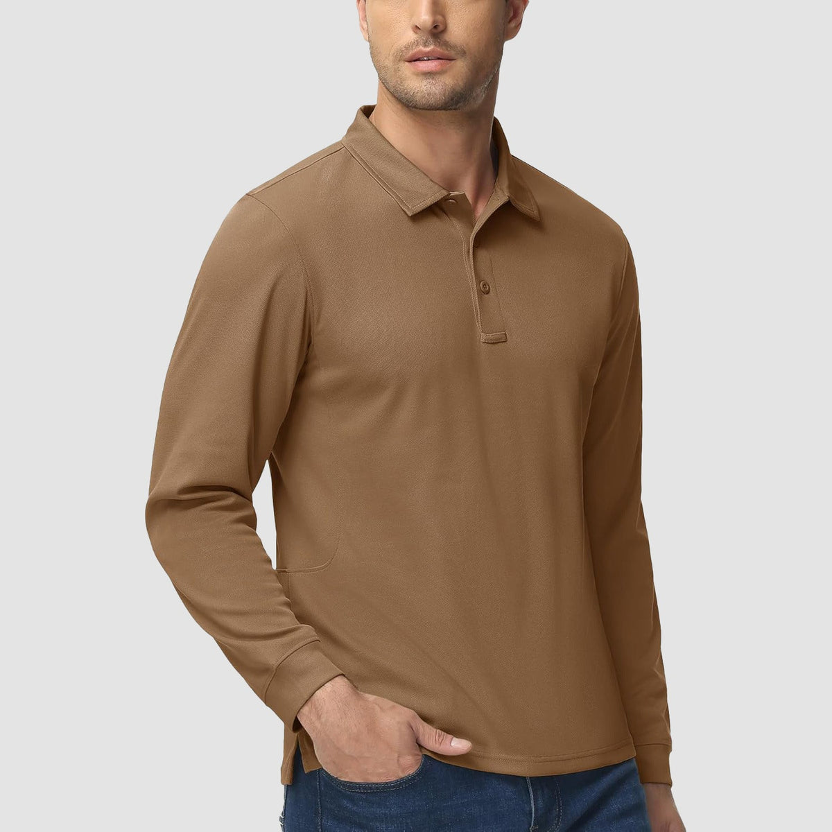 Men's Long Sleeve Performance Polo Shirt with Quick Dry Fabric
