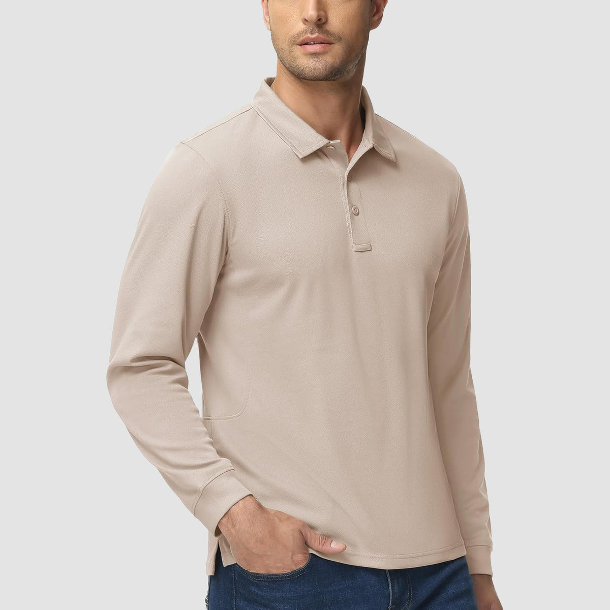 Men's Long Sleeve Performance Polo Shirt with Quick Dry Fabric