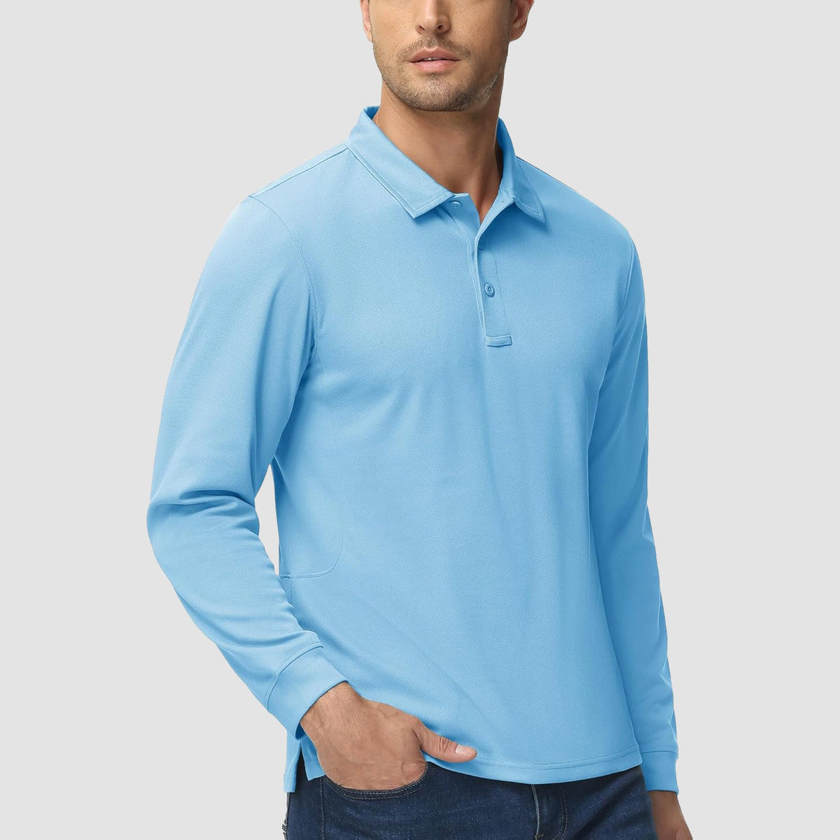Men's Long Sleeve Performance Polo Shirt with Quick Dry Fabric