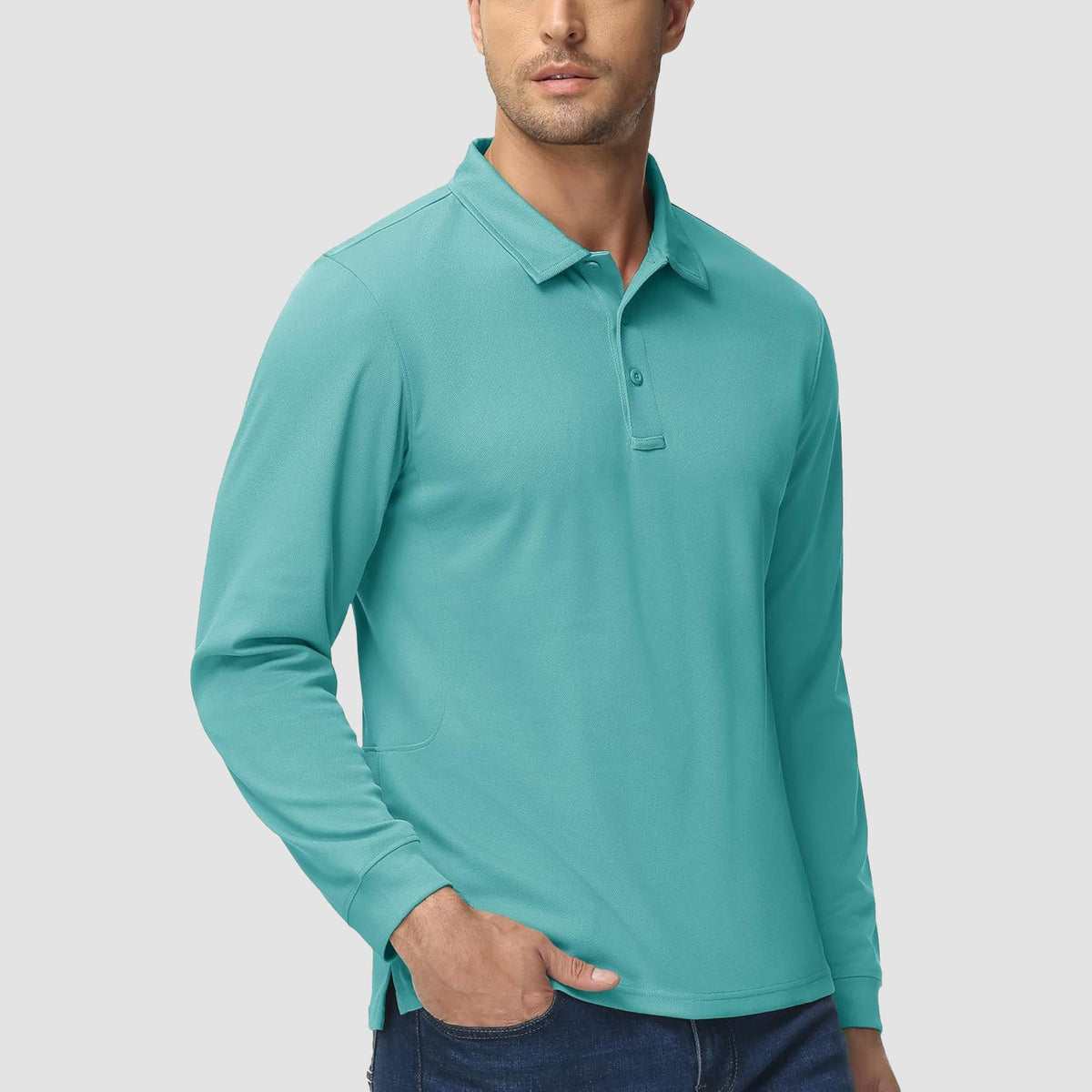 Men's Long Sleeve Performance Polo Shirt with Quick Dry Fabric