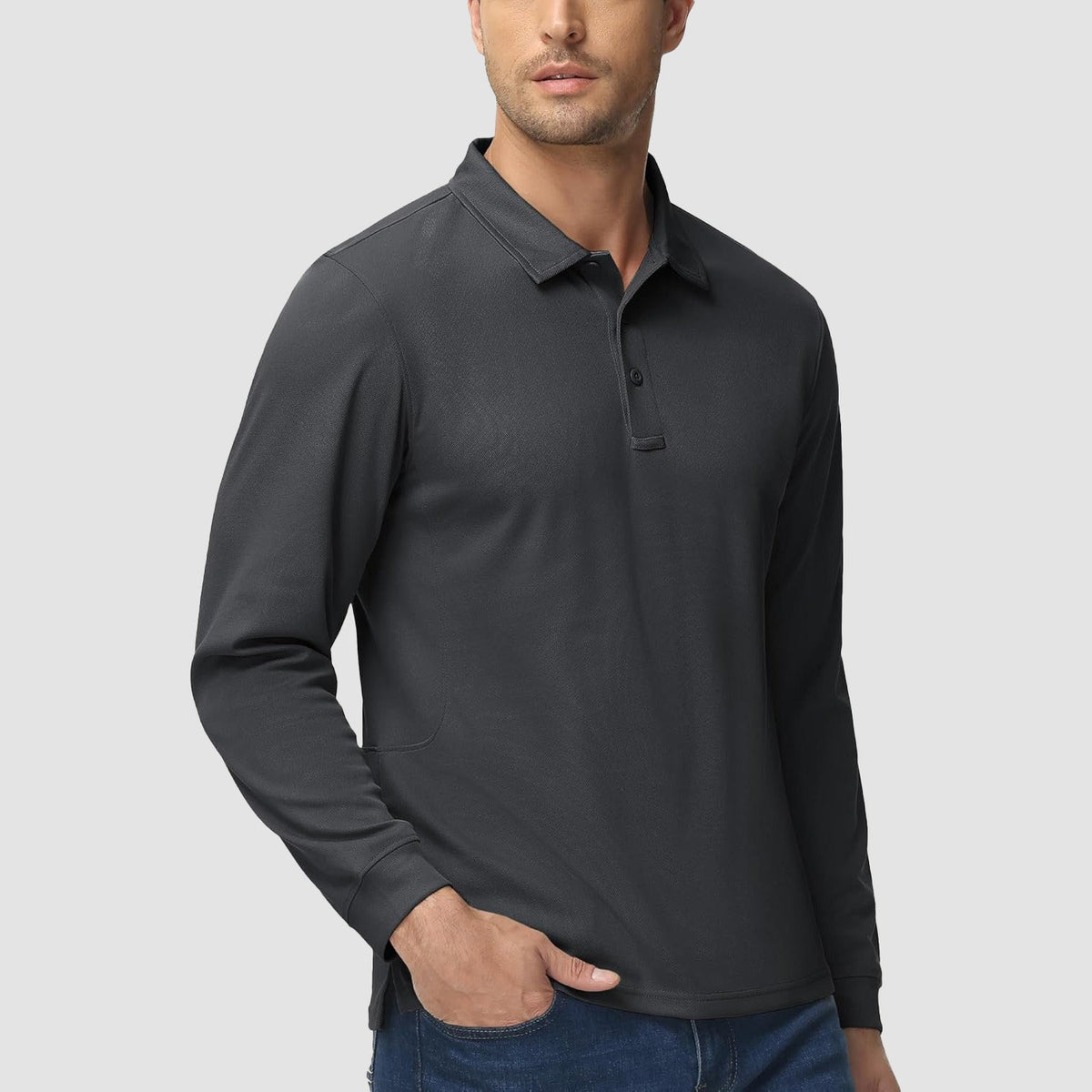 Men's Long Sleeve Performance Polo Shirt with Quick Dry Fabric