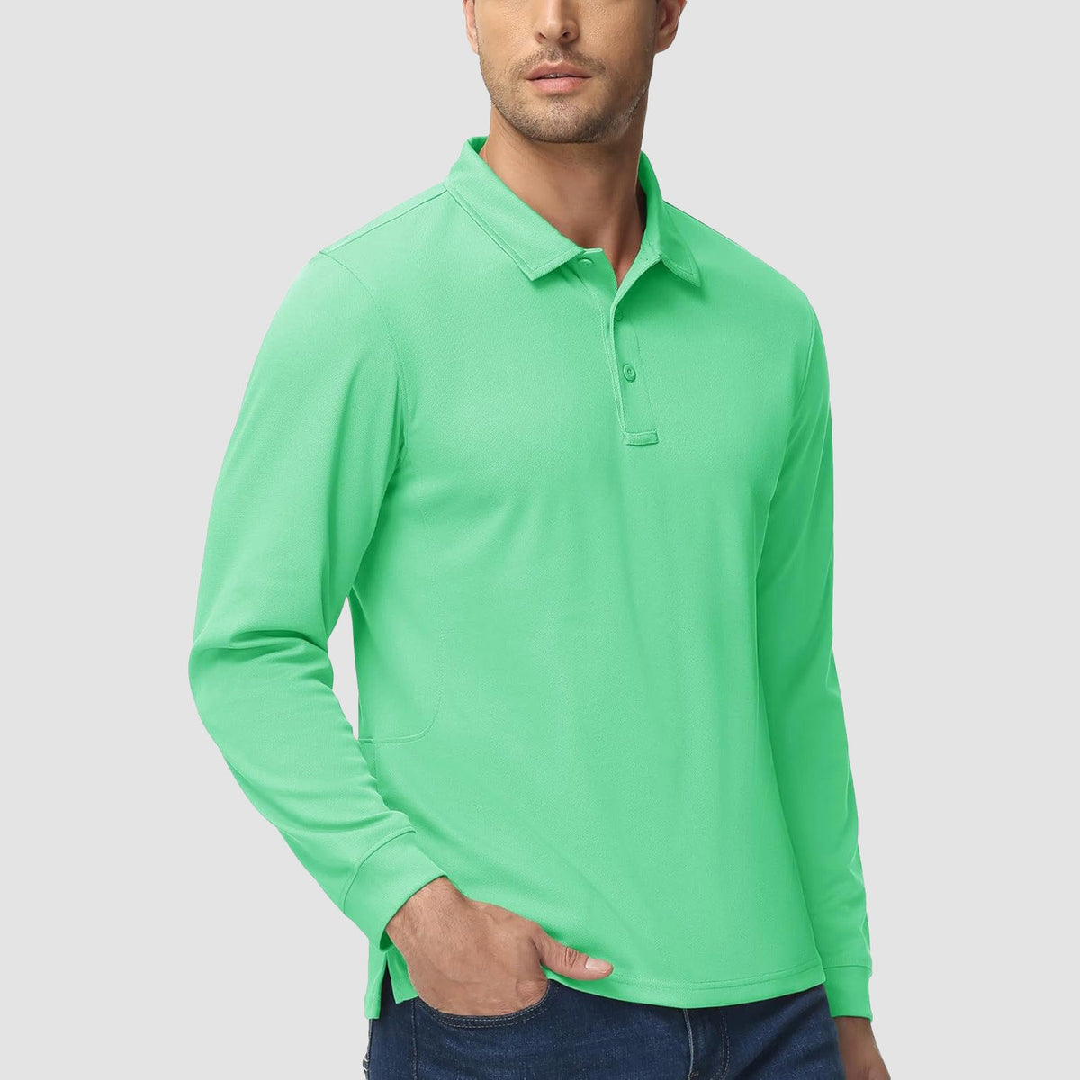 Men's Long Sleeve Performance Polo Shirt with Quick Dry Fabric