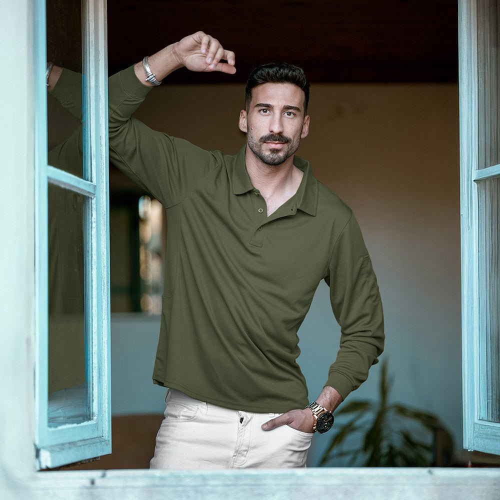 Men's Long Sleeve Performance Polo Shirt with Quick Dry Fabric