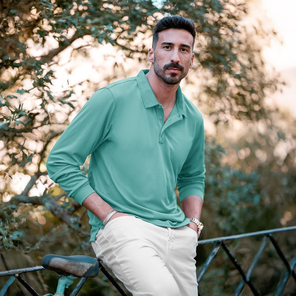 Men's Long Sleeve Performance Polo Shirt with Quick Dry Fabric