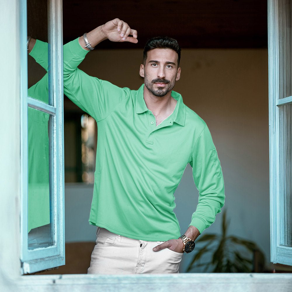 Men's Long Sleeve Performance Polo Shirt with Quick Dry Fabric