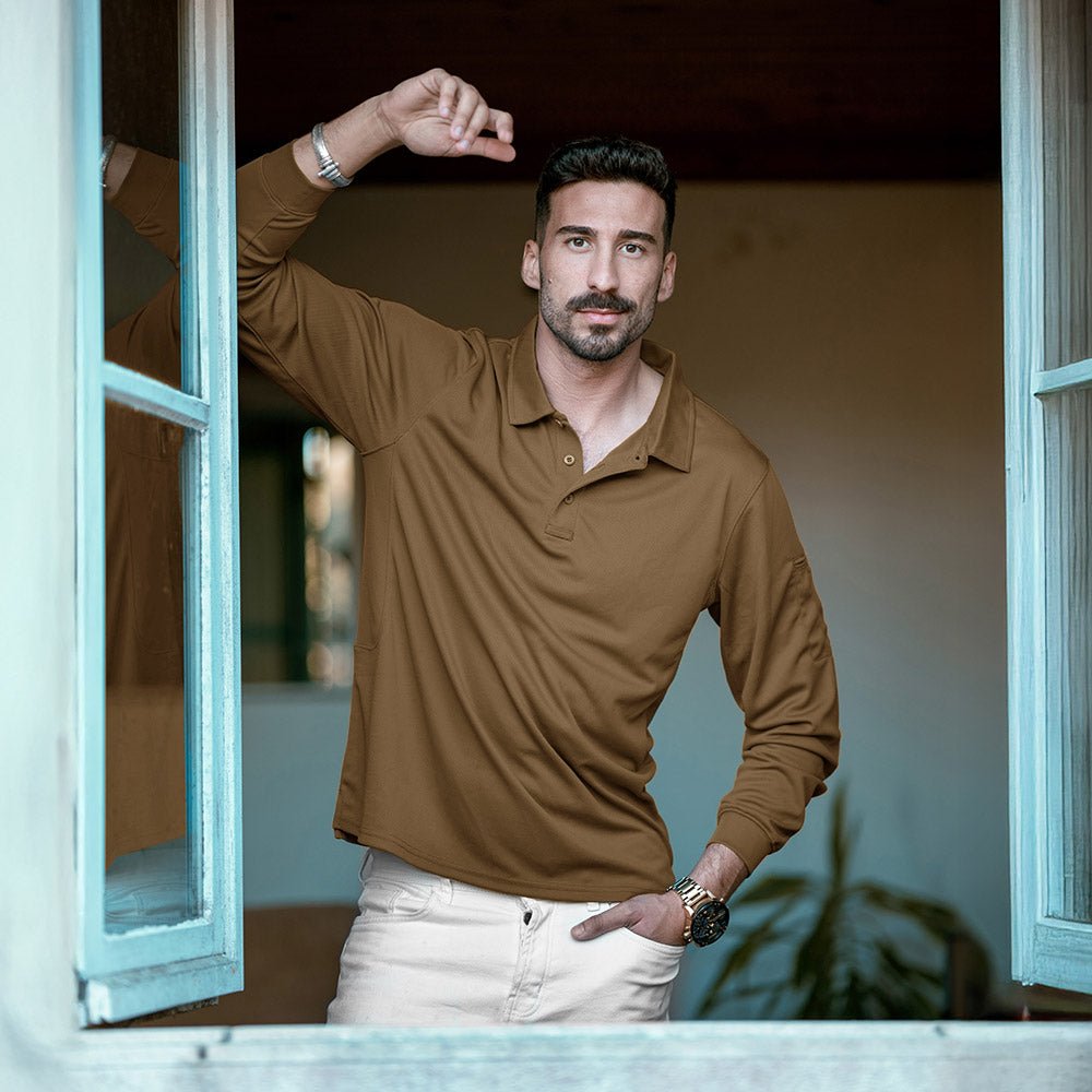 Men's Long Sleeve Performance Polo Shirt with Quick Dry Fabric