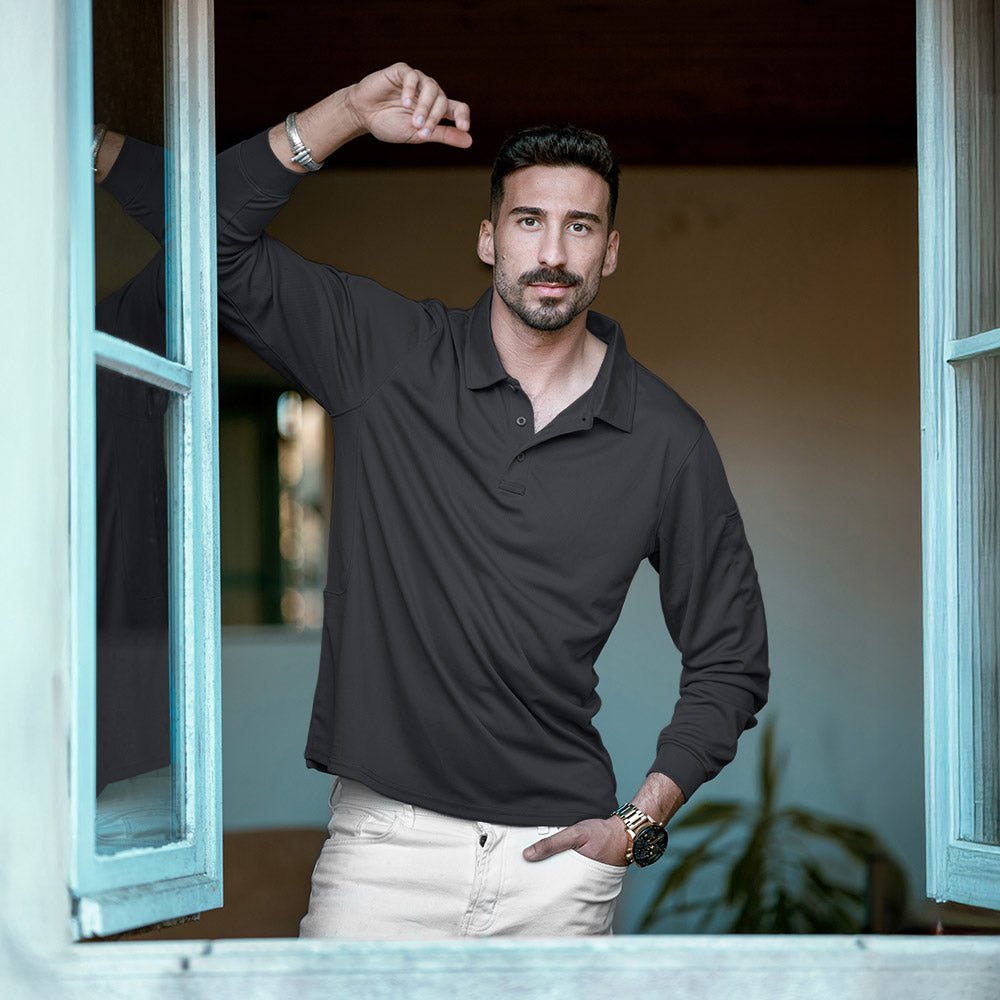 Men's Long Sleeve Performance Polo Shirt with Quick Dry Fabric