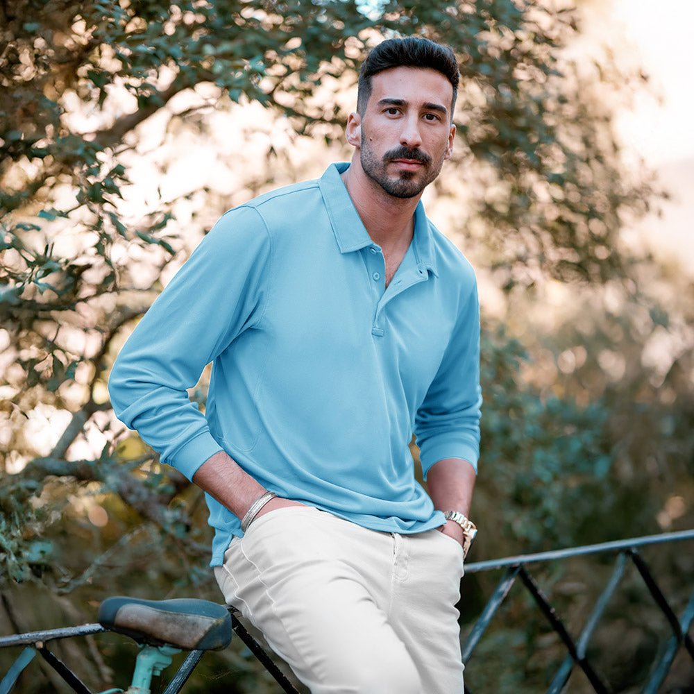 Men's Long Sleeve Performance Polo Shirt with Quick Dry Fabric