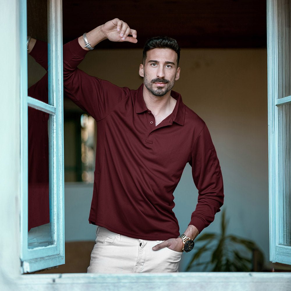 Men's Long Sleeve Performance Polo Shirt with Quick Dry Fabric