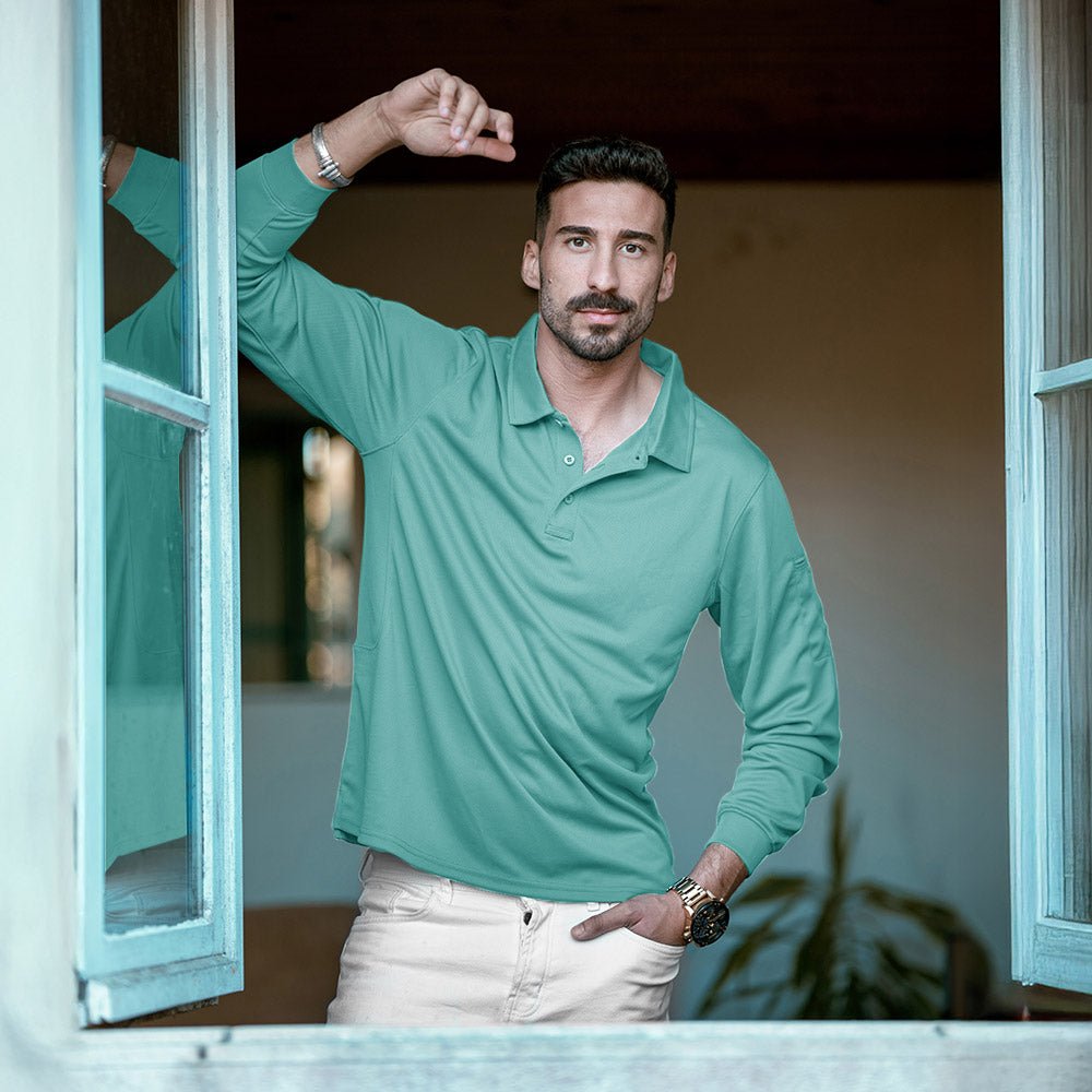Men's Long Sleeve Performance Polo Shirt with Quick Dry Fabric