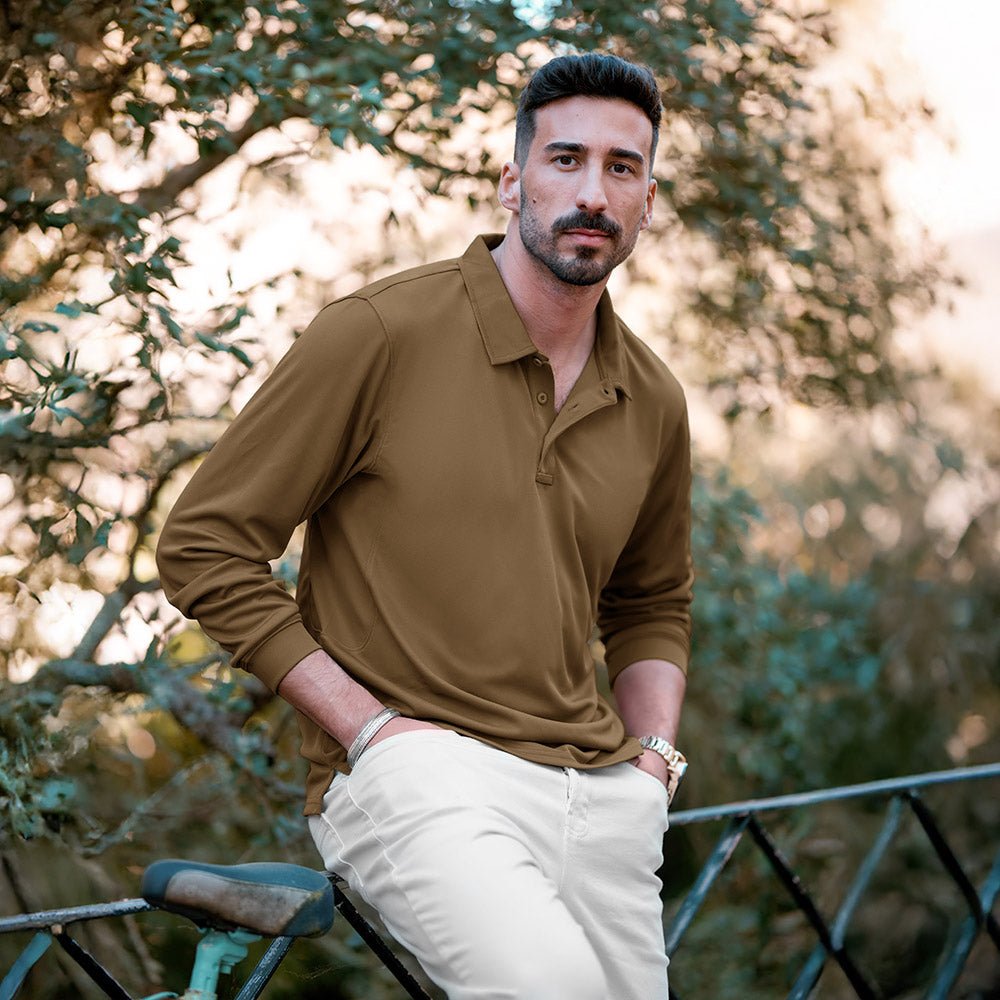 Men's Long Sleeve Performance Polo Shirt with Quick Dry Fabric