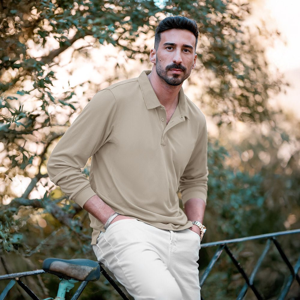 Men's Long Sleeve Performance Polo Shirt with Quick Dry Fabric