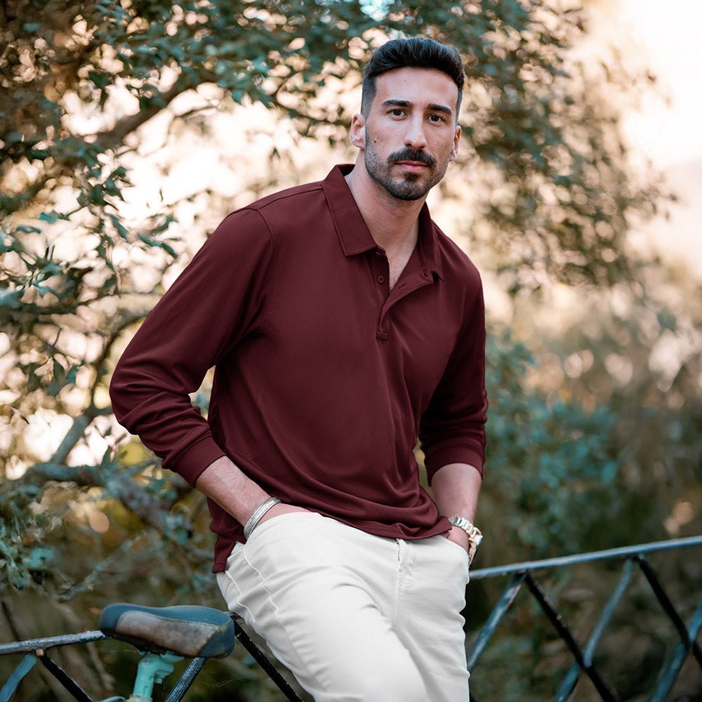 Men's Long Sleeve Performance Polo Shirt with Quick Dry Fabric