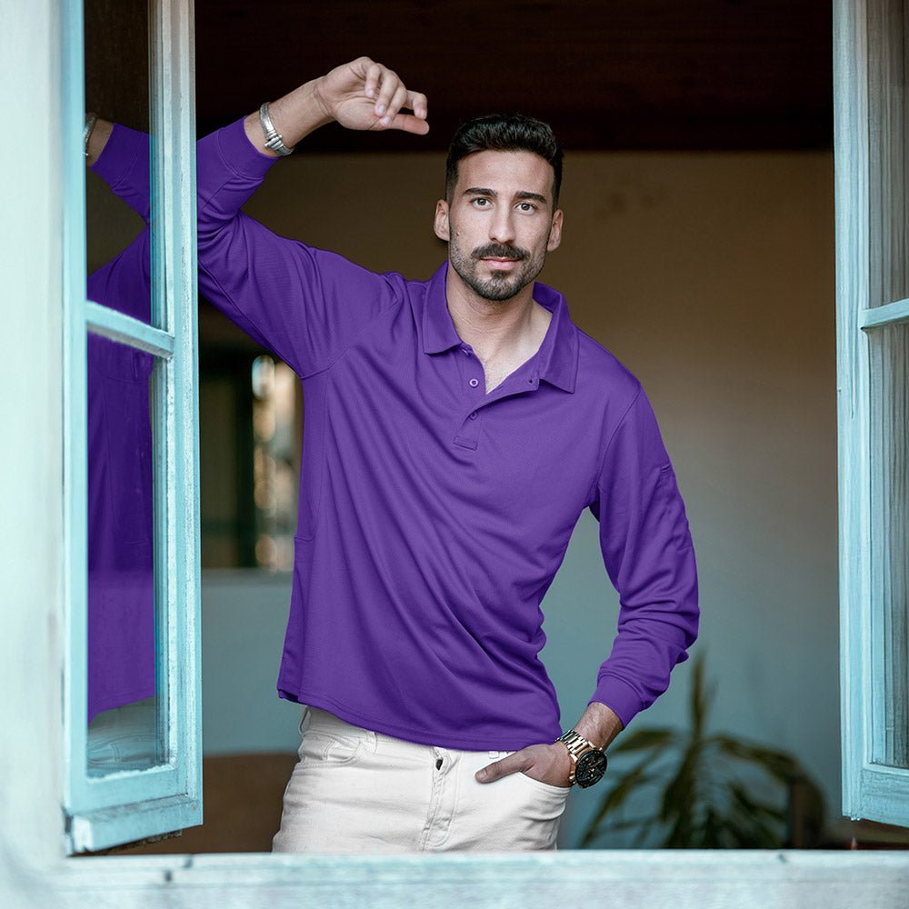 Men's Long Sleeve Performance Polo Shirt with Quick Dry Fabric