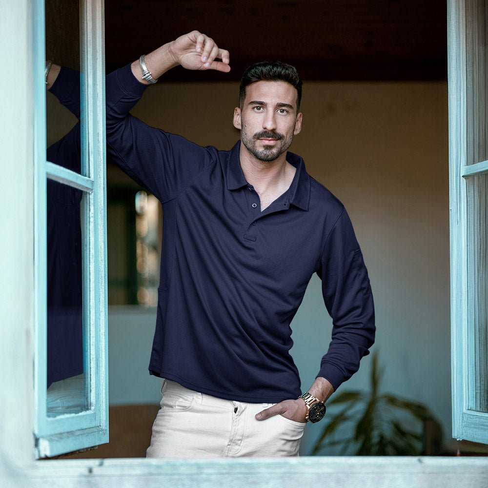 Men's Long Sleeve Performance Polo Shirt with Quick Dry Fabric
