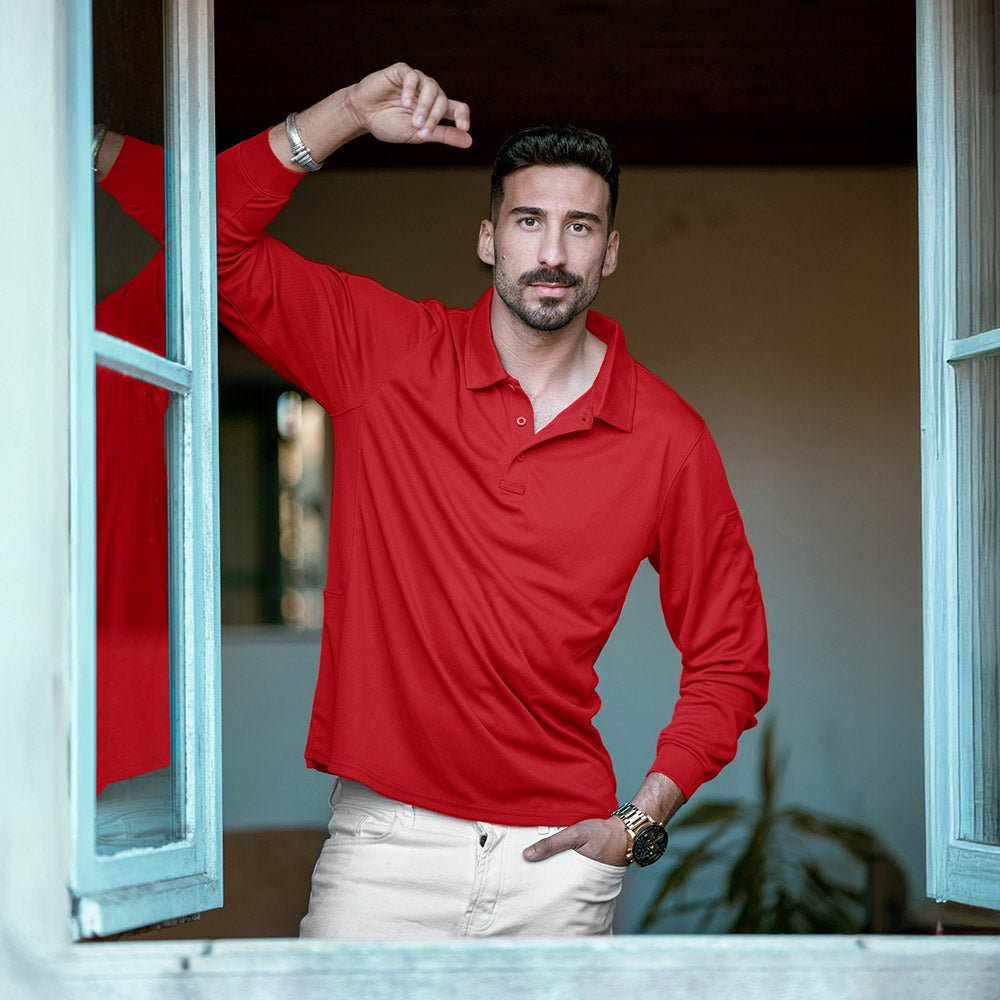 Men's Long Sleeve Performance Polo Shirt with Quick Dry Fabric