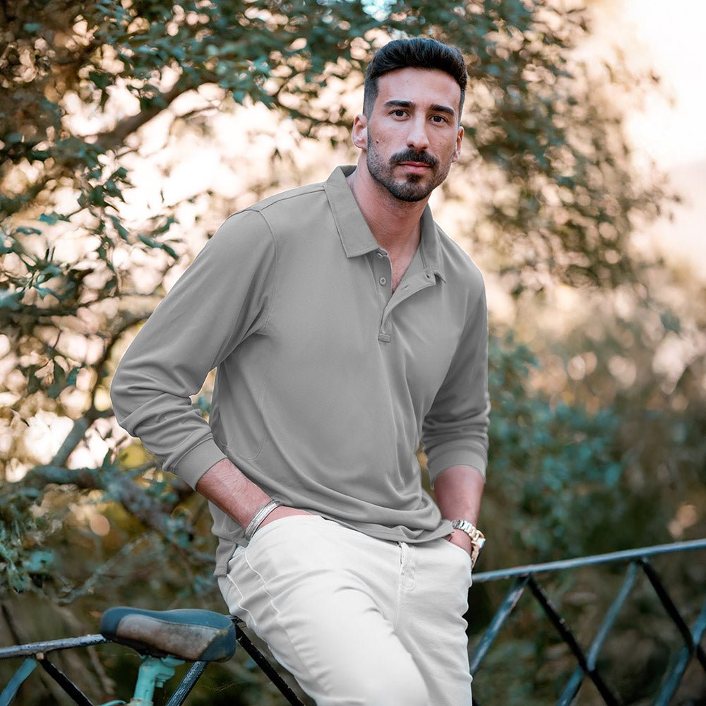 Men's Long Sleeve Performance Polo Shirt with Quick Dry Fabric