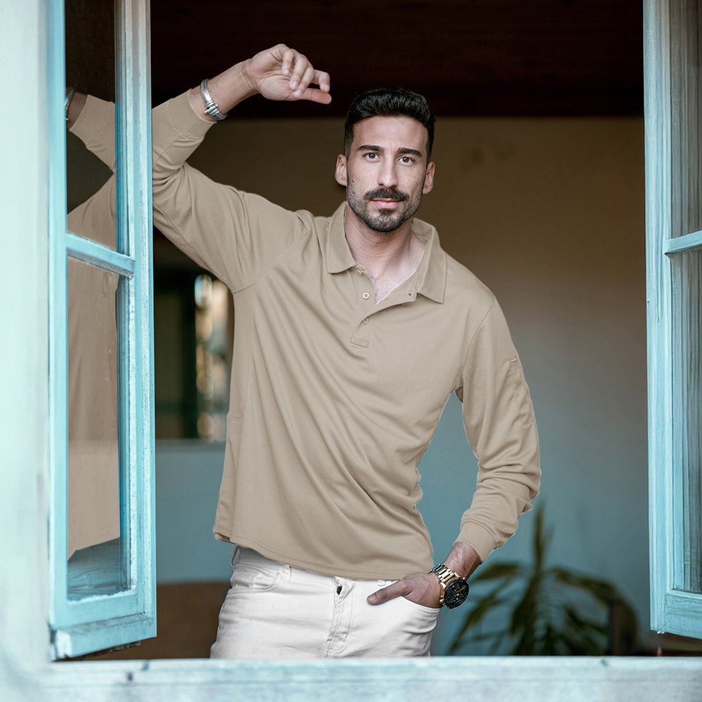 Men's Long Sleeve Performance Polo Shirt with Quick Dry Fabric