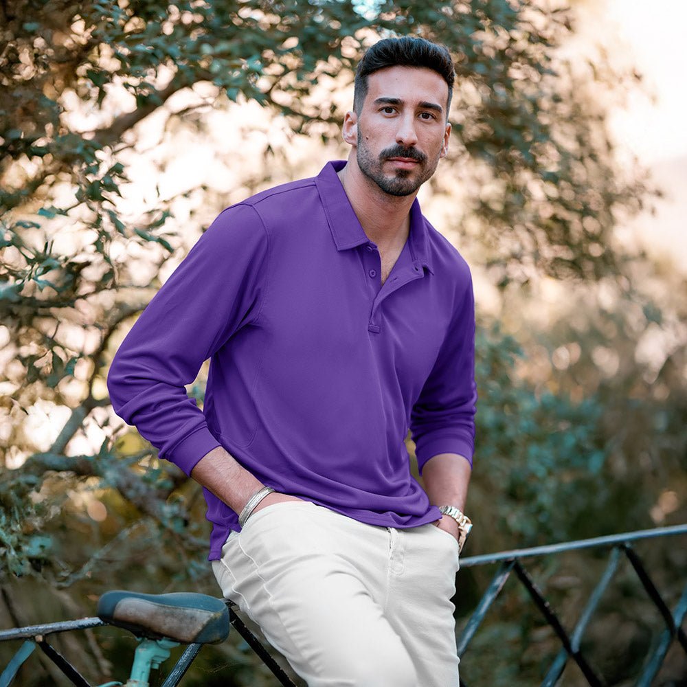 Men's Long Sleeve Performance Polo Shirt with Quick Dry Fabric