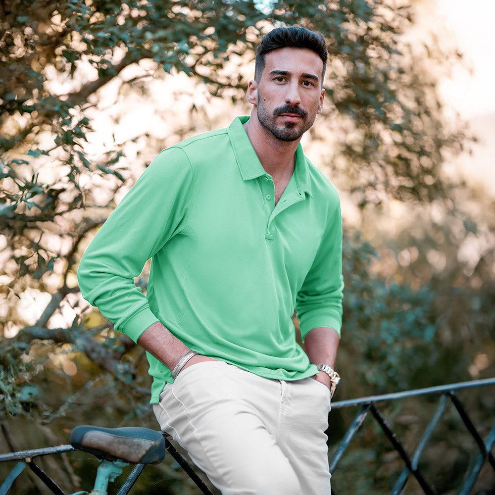 Men's Long Sleeve Performance Polo Shirt with Quick Dry Fabric