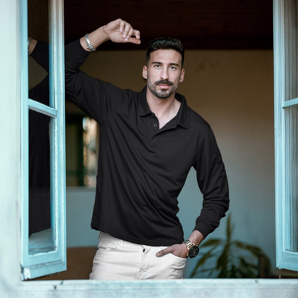 Men's Long Sleeve Performance Polo Shirt with Quick Dry Fabric