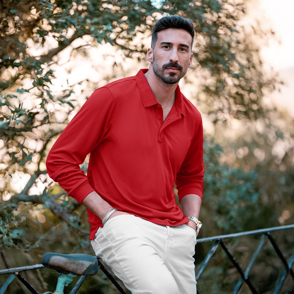 Men's Long Sleeve Performance Polo Shirt with Quick Dry Fabric