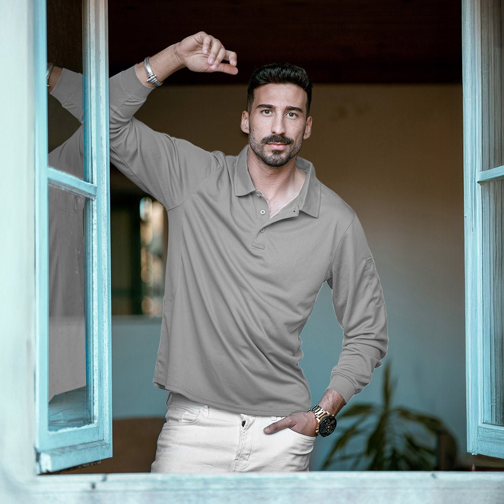 Men's Long Sleeve Performance Polo Shirt with Quick Dry Fabric