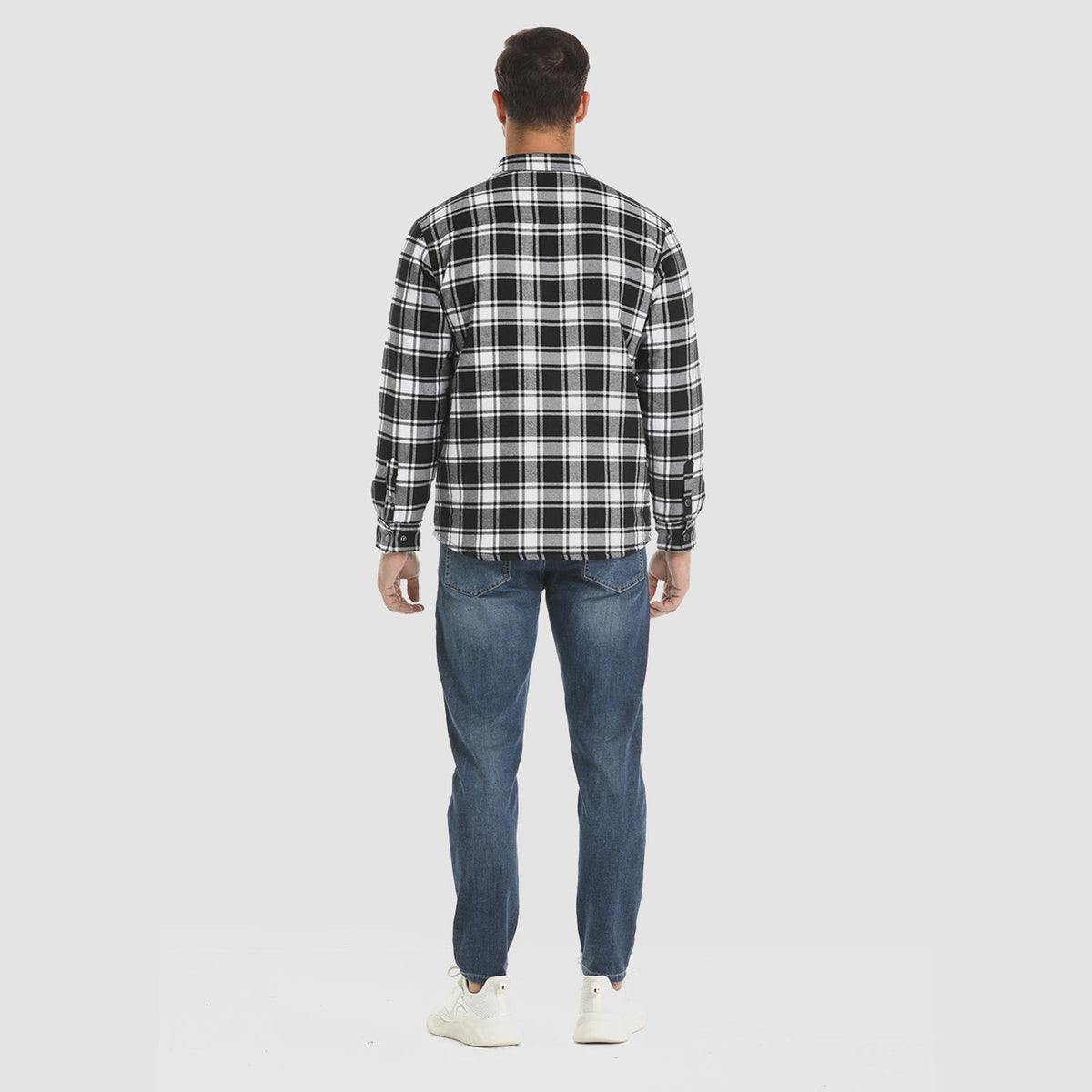 Men's Quilted Lined Plaid Flannel Shirt Jacket with Snap Buttons