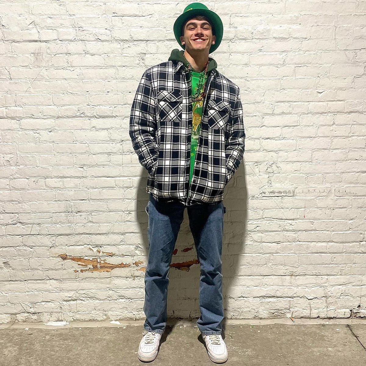 Men's Quilted Lined Plaid Flannel Shirt Jacket with Snap Buttons
