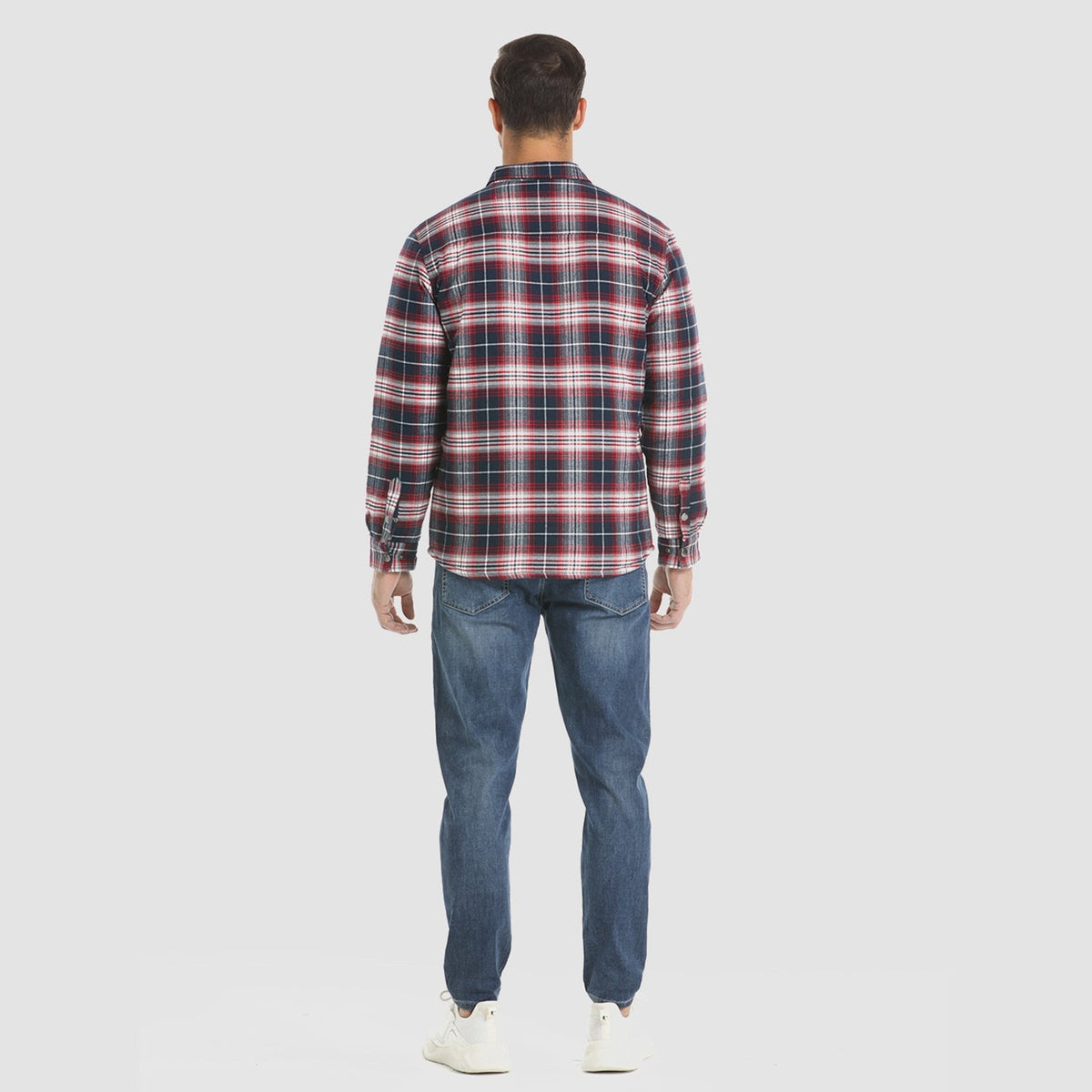 Men's Quilted Lined Plaid Flannel Shirt Jacket with Snap Buttons