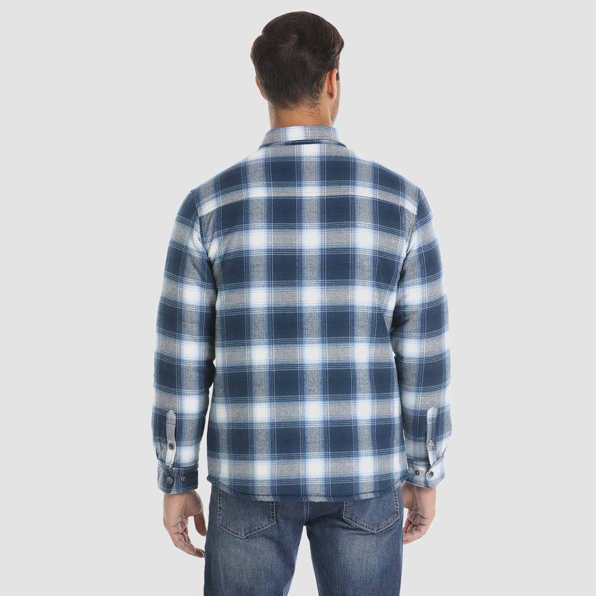 Men's Quilted Lined Plaid Flannel Shirt Jacket with Snap Buttons