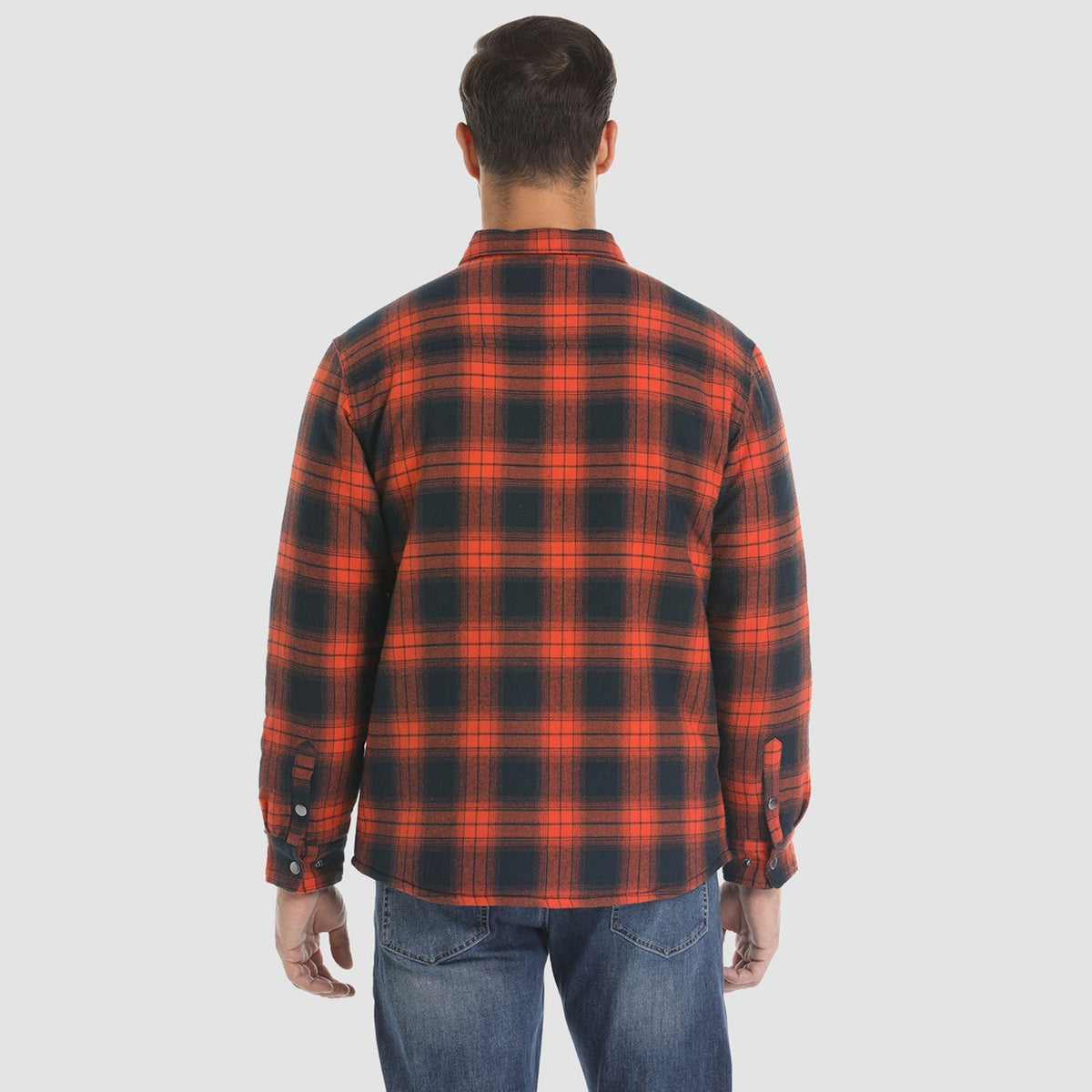 Men's Quilted Lined Plaid Flannel Shirt Jacket with Snap Buttons