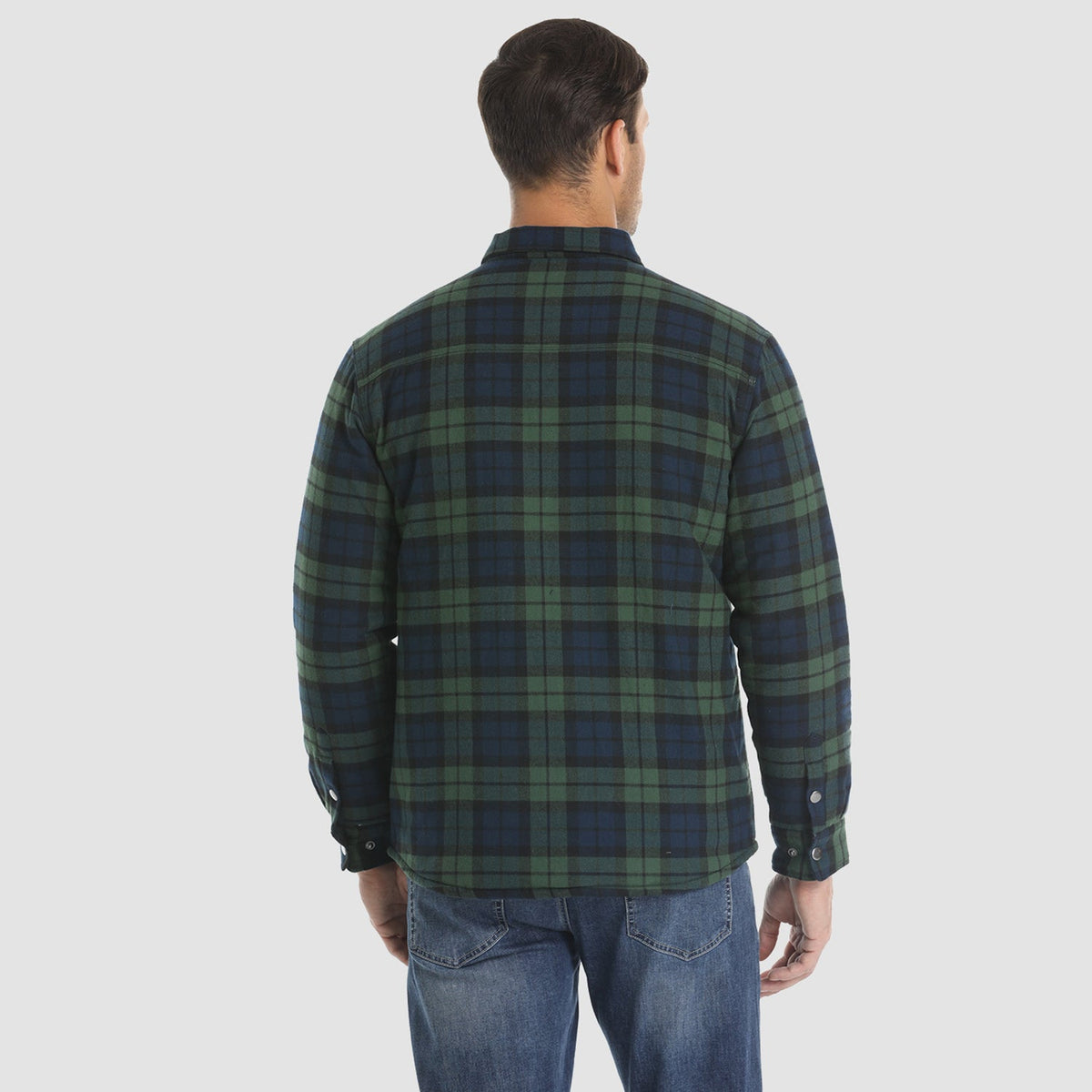 Men's Quilted Lined Plaid Flannel Shirt Jacket with Snap Buttons