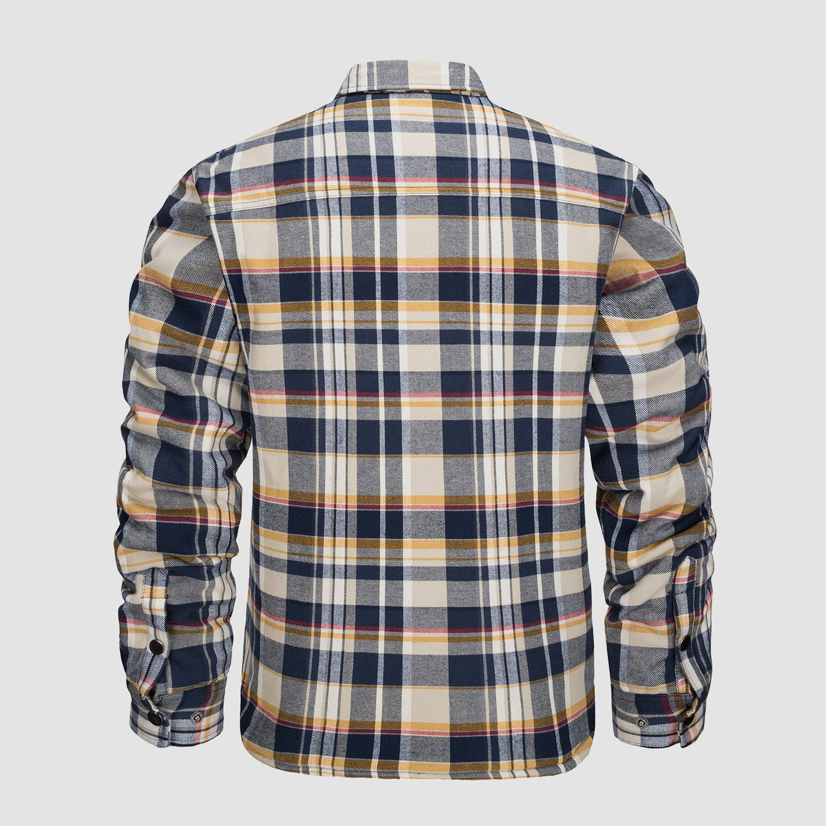 Men's Quilted Lined Plaid Flannel Shirt Jacket with Snap Buttons