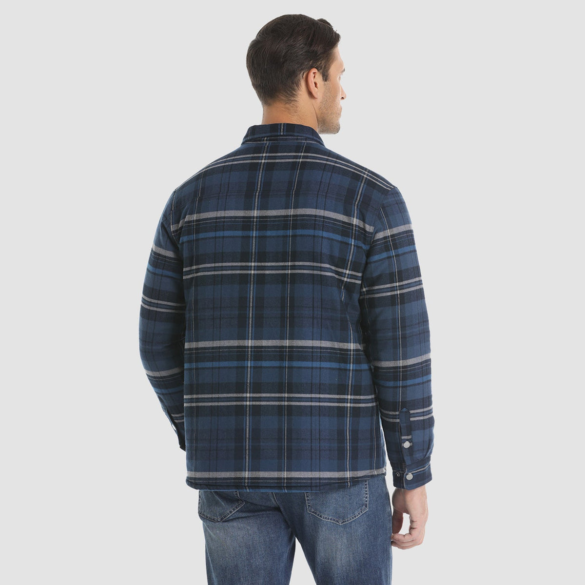Men's Quilted Lined Plaid Flannel Shirt Jacket with Snap Buttons